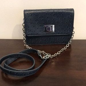 navy faux ostrich bag